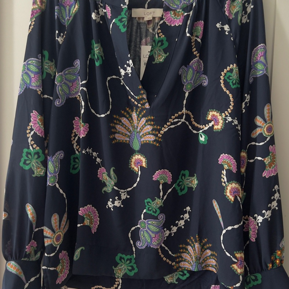 LOFT Navy Floral Blouse